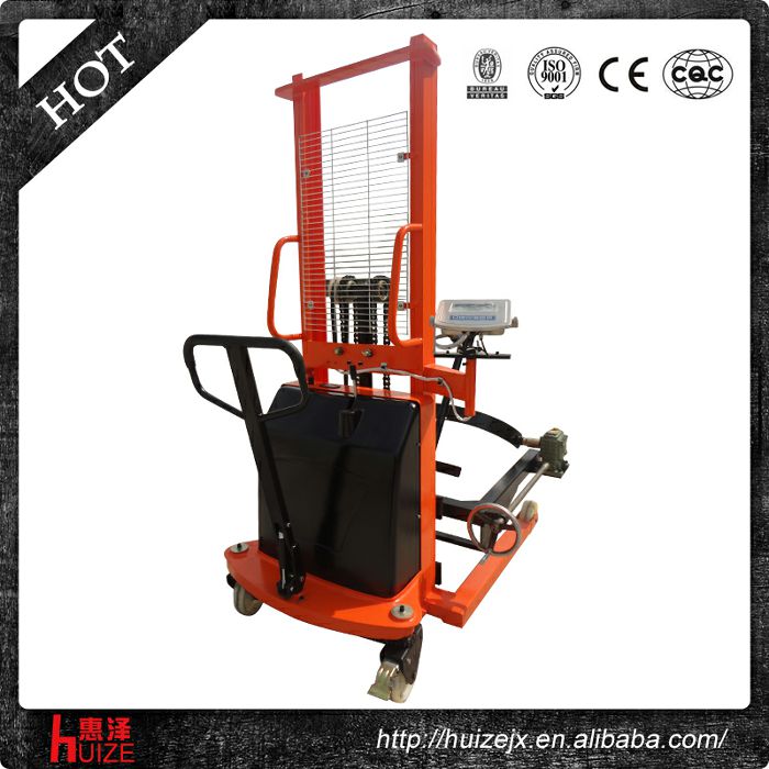 半電動稱重油桶車（夾鐵桶，手搖翻轉倒料）